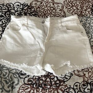 Primark White Jean Shorts with Frayed Hem